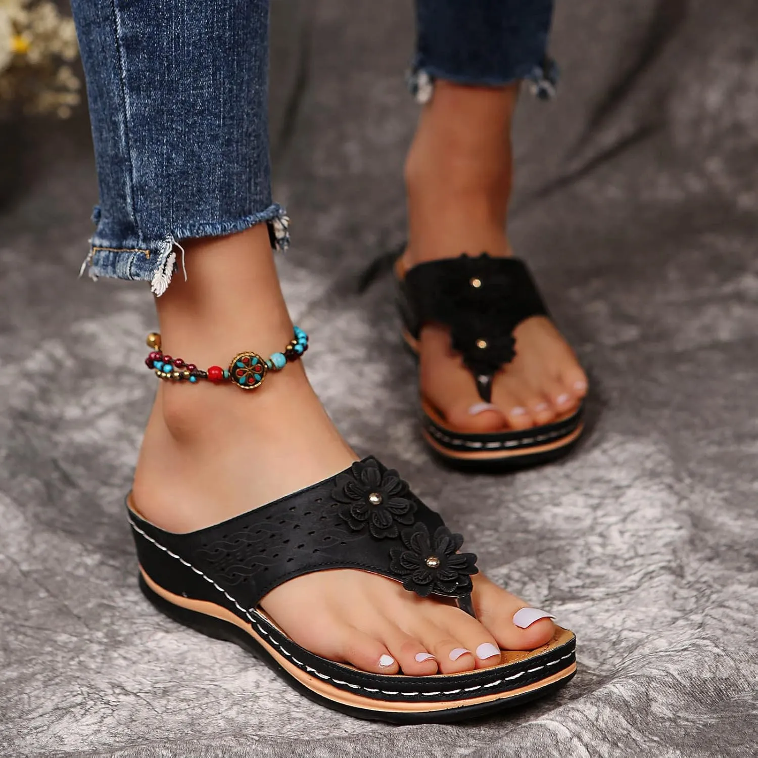 Shoes for Women, Women Summer Dressy Sandals Trendy Wedge Sandal Thong Slippers Comfy Walk Flip Flops