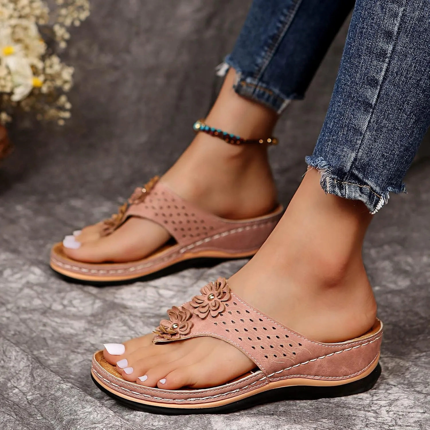 Shoes for Women, Women Summer Dressy Sandals Trendy Wedge Sandal Thong Slippers Comfy Walk Flip Flops