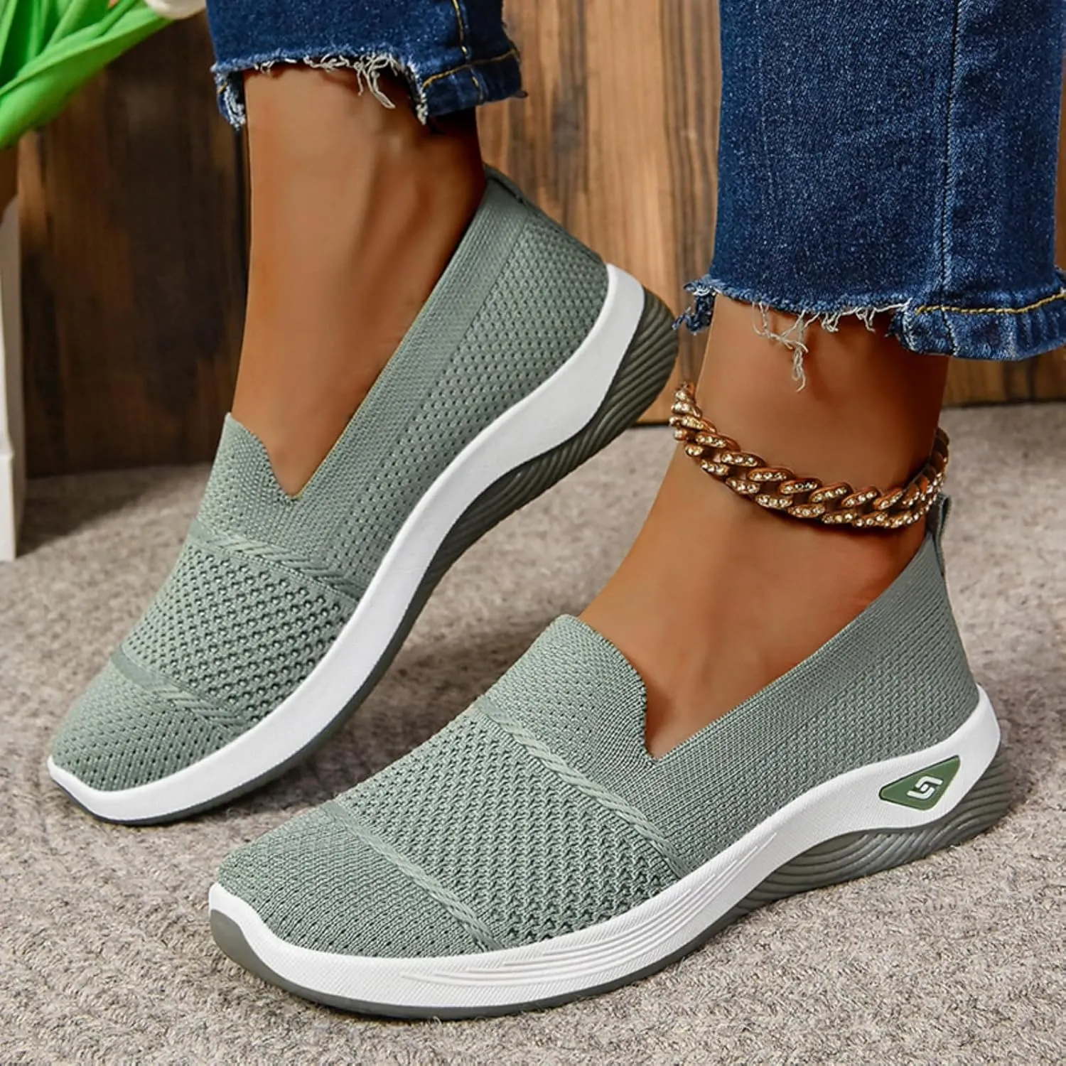 Slip On Orthopedic Sneakers Women Woven Orthopedic Breathable Soft Shoes Walking Flying Sneakers Diabetic Foam Walking Shoes Lightweight Wide Width Soft Sole Arch Support Non-Slip Shoe