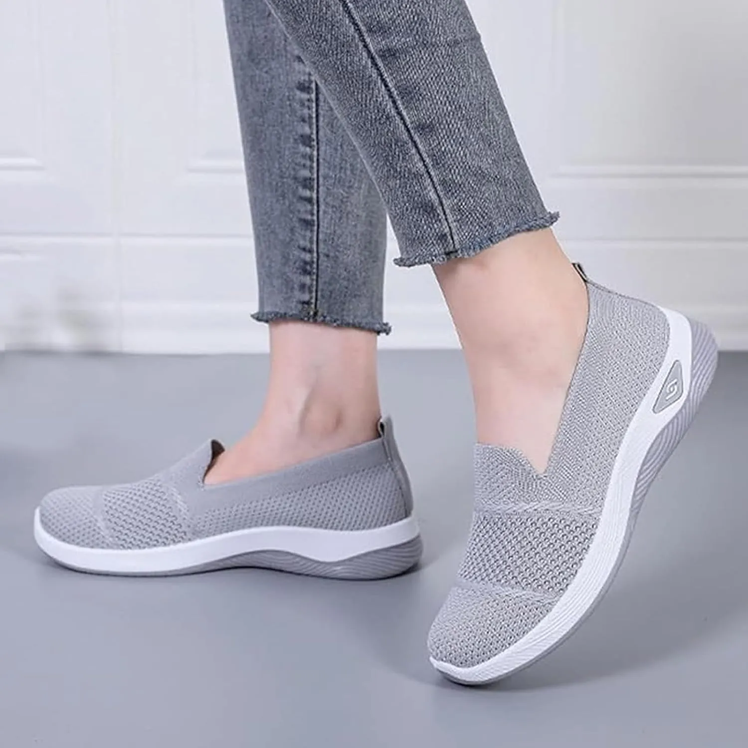Slip On Orthopedic Sneakers Women Woven Orthopedic Breathable Soft Shoes Walking Flying Sneakers Diabetic Foam Walking Shoes Lightweight Wide Width Soft Sole Arch Support Non-Slip Shoe