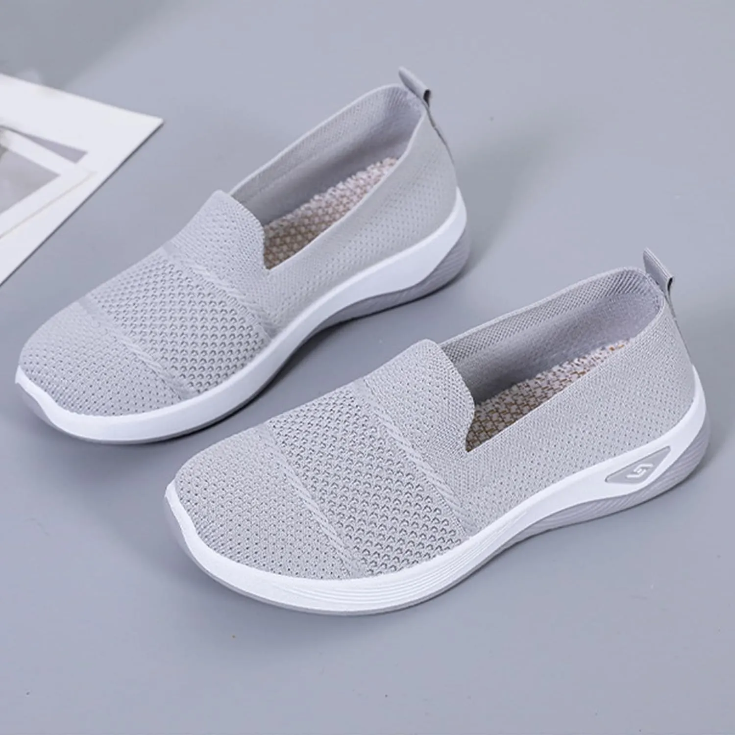 Slip On Orthopedic Sneakers Women Woven Orthopedic Breathable Soft Shoes Walking Flying Sneakers Diabetic Foam Walking Shoes Lightweight Wide Width Soft Sole Arch Support Non-Slip Shoe