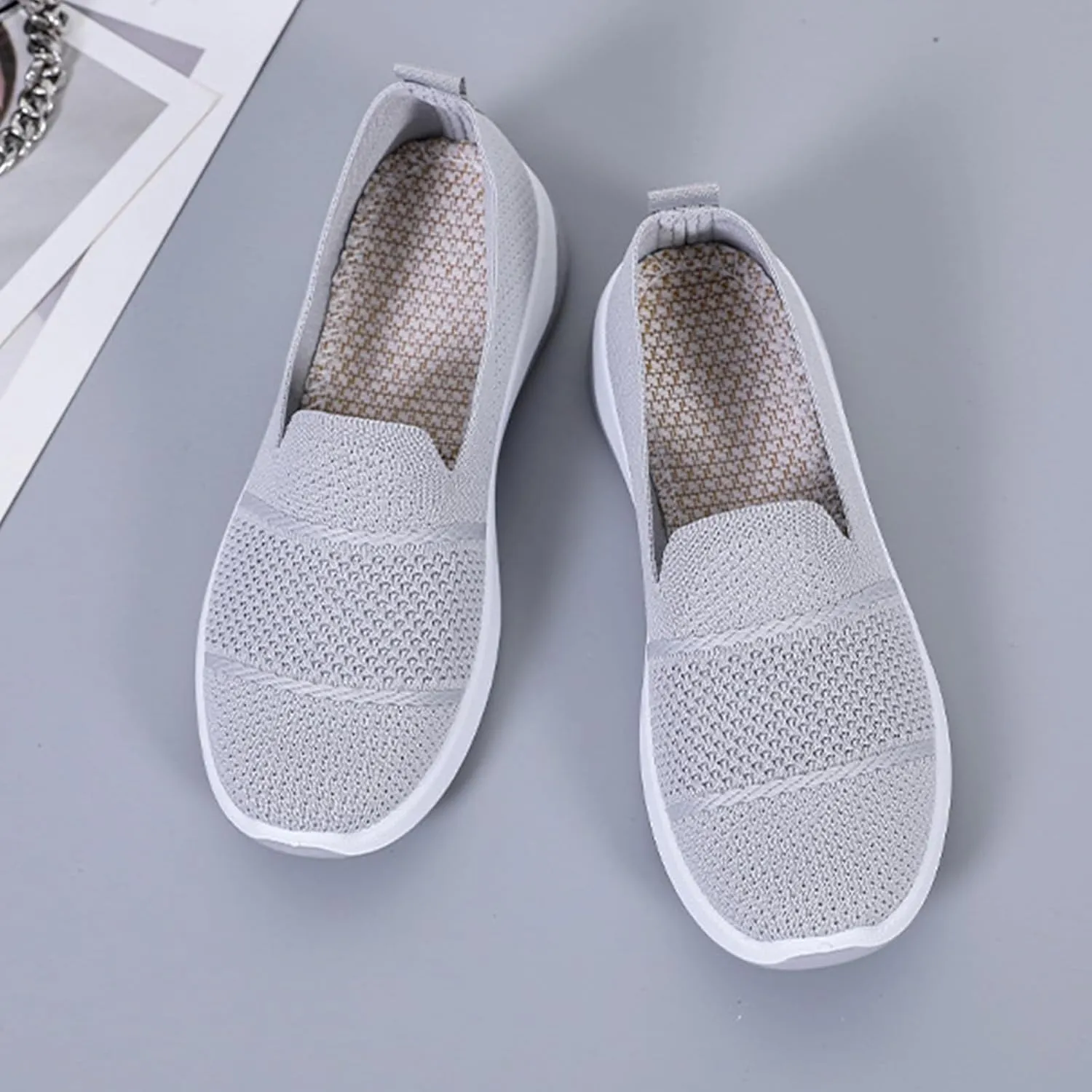 Slip On Orthopedic Sneakers Women Woven Orthopedic Breathable Soft Shoes Walking Flying Sneakers Diabetic Foam Walking Shoes Lightweight Wide Width Soft Sole Arch Support Non-Slip Shoe