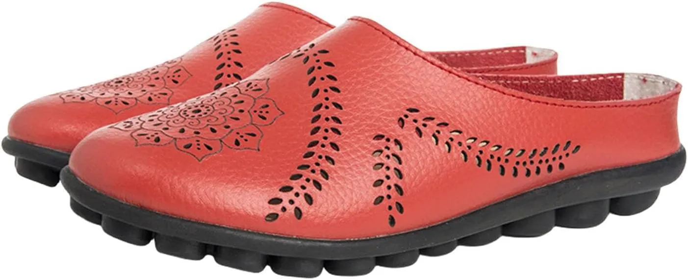 Smoneyful Women's Casual Hollow Breathable Slip On Flats Loafers Comfortable Orthotic Non Slip Softsole Lightweight Round Toe Mules for Summer