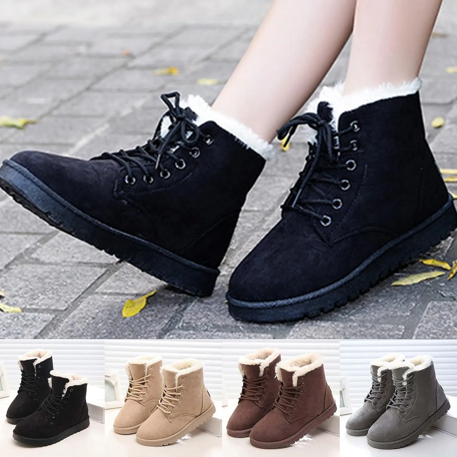 Snow Boots for Women Women's Ankle Boots Winter Cloth Lace up Round Toe Warm Comfortable Outdoor Short Leather Boots