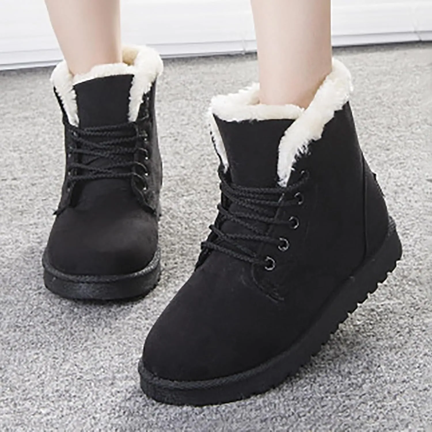 Snow Boots for Women Women's Ankle Boots Winter Cloth Lace up Round Toe Warm Comfortable Outdoor Short Leather Boots