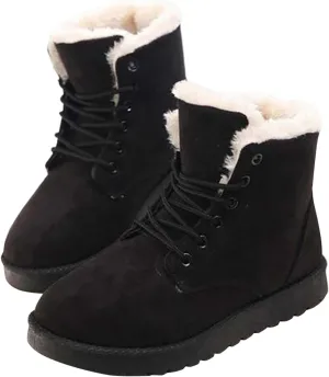 Snow Boots for Women Women's Ankle Boots Winter Cloth Lace up Round Toe Warm Comfortable Outdoor Short Leather Boots
