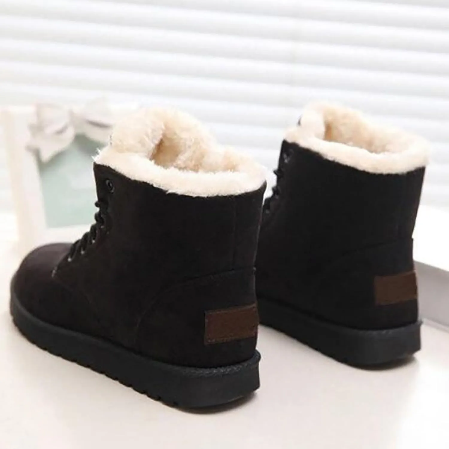 Snow Boots for Women Women's Ankle Boots Winter Cloth Lace up Round Toe Warm Comfortable Outdoor Short Leather Boots