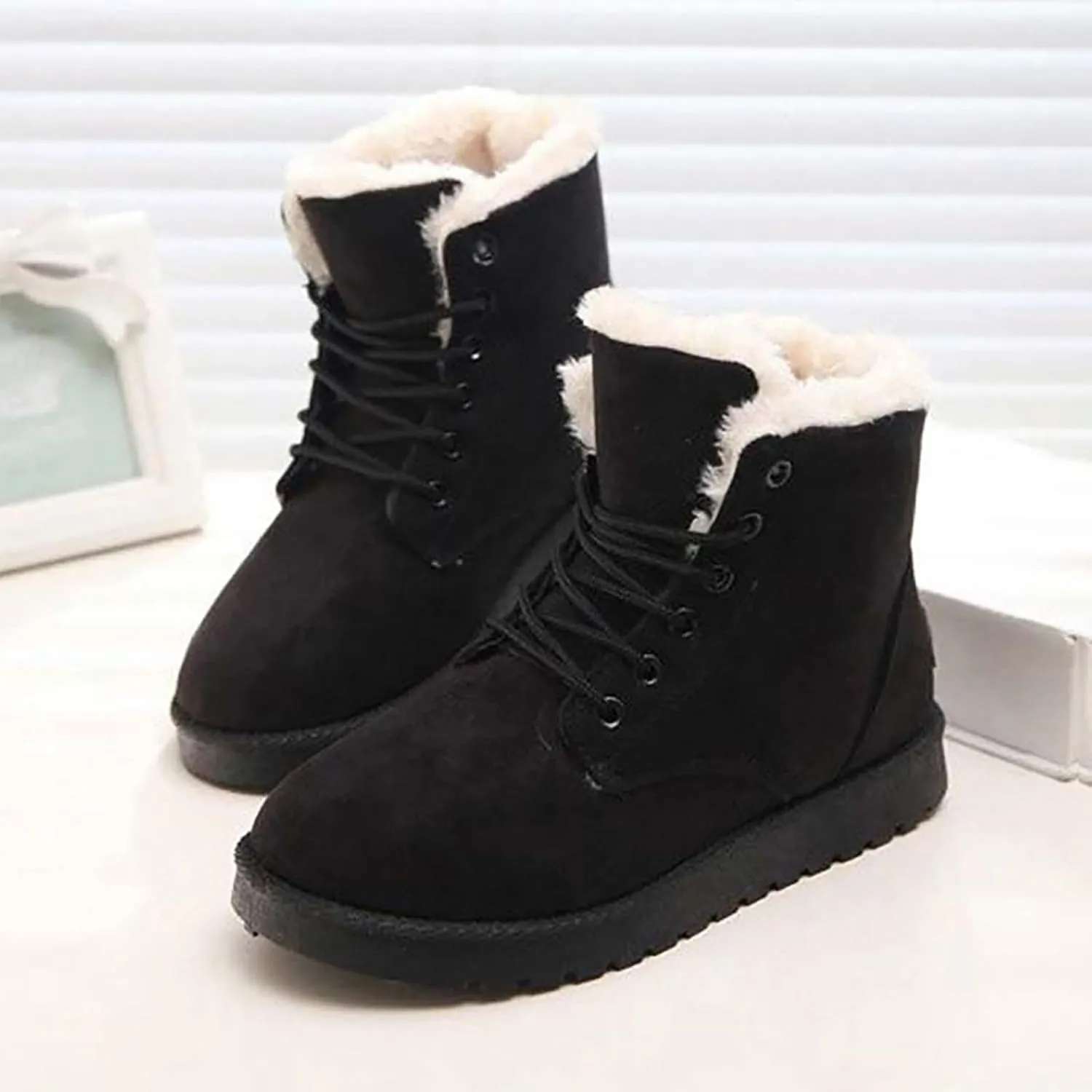 Snow Boots for Women Women's Ankle Boots Winter Cloth Lace up Round Toe Warm Comfortable Outdoor Short Leather Boots