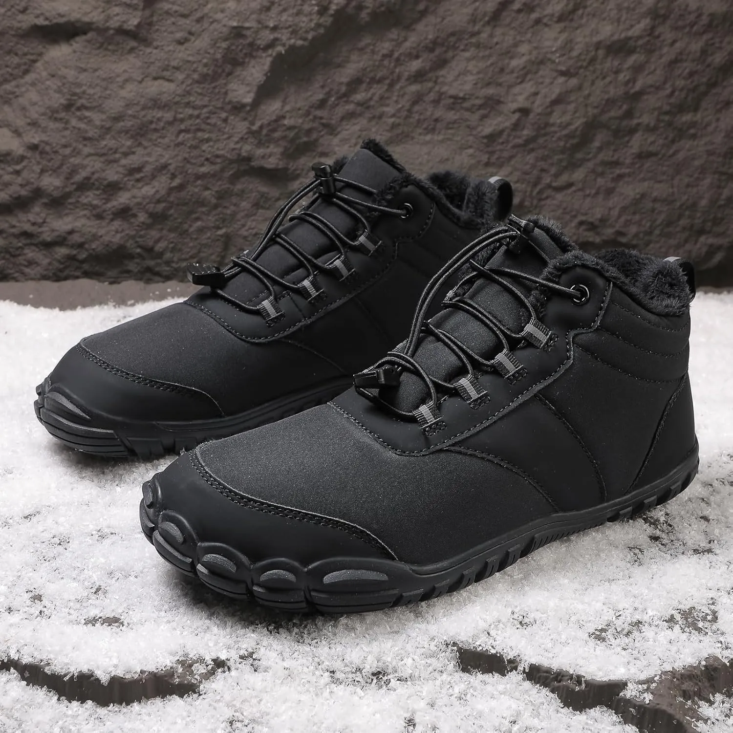 Snow Boots for Women&Men Winter Boots Barefoot Women's Men's Warm Faux Fur Lined Waterproof Snow Sneakers Wide Toe Box Zero Drop Ankle Booties Slip On Minimalist Barefoot Winter Casual Shoes