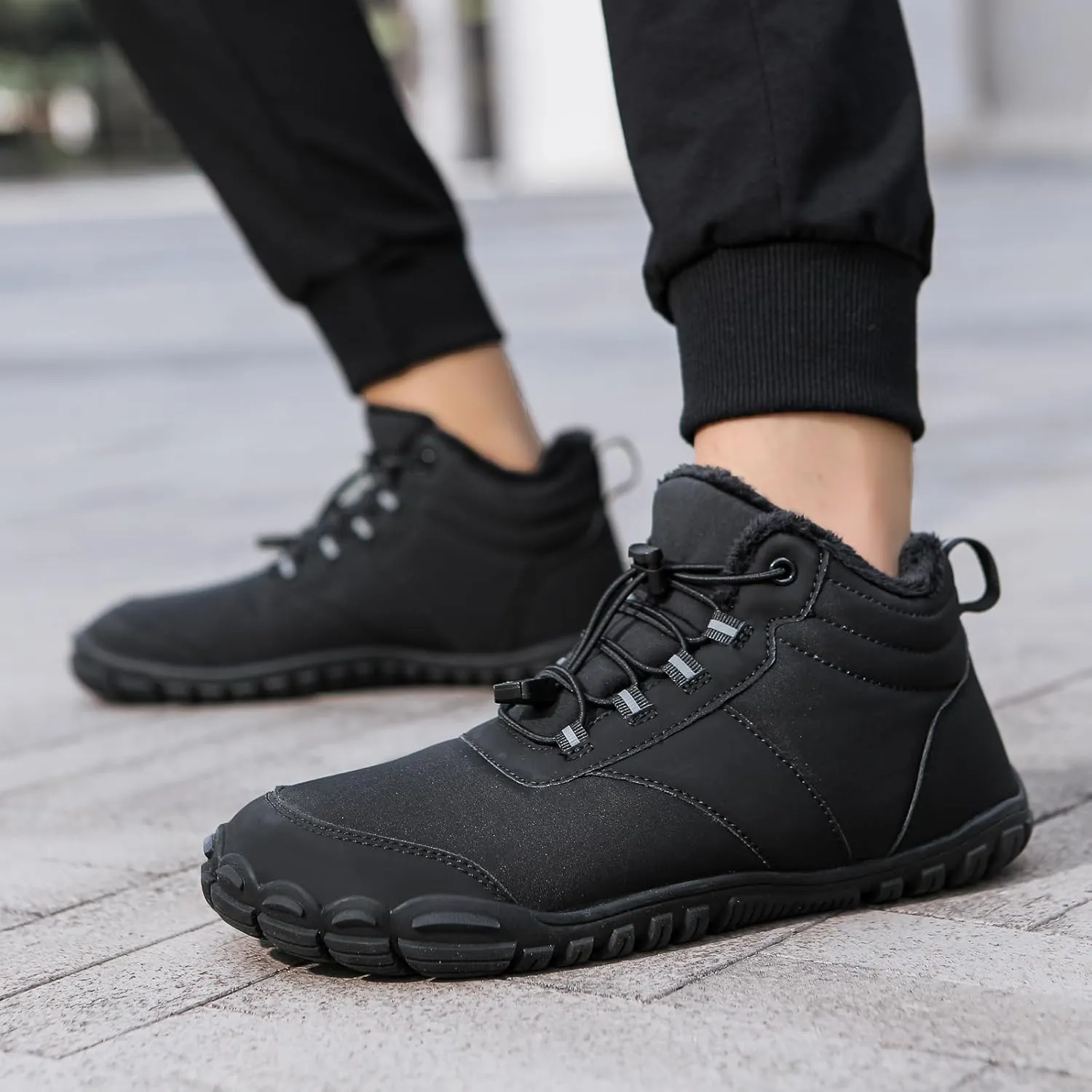 Snow Boots for Women&Men Winter Boots Barefoot Women's Men's Warm Faux Fur Lined Waterproof Snow Sneakers Wide Toe Box Zero Drop Ankle Booties Slip On Minimalist Barefoot Winter Casual Shoes