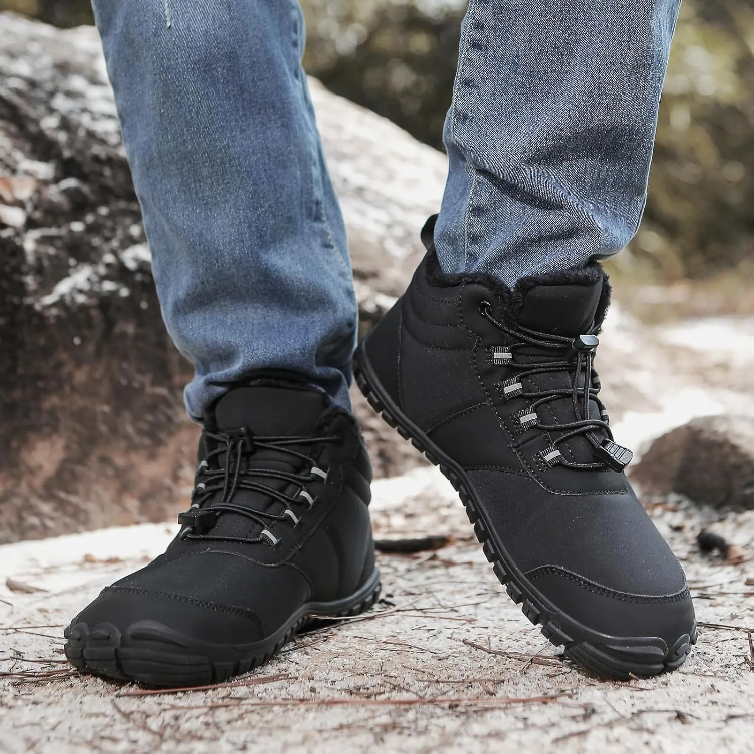 Snow Boots for Women&Men Winter Boots Barefoot Women's Men's Warm Faux Fur Lined Waterproof Snow Sneakers Wide Toe Box Zero Drop Ankle Booties Slip On Minimalist Barefoot Winter Casual Shoes