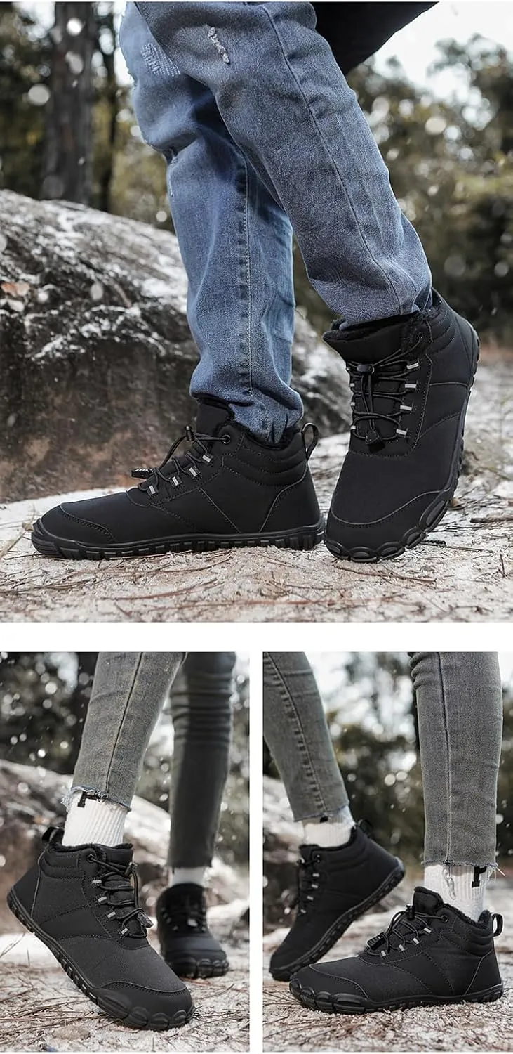 Snow Boots for Women&Men Winter Boots Barefoot Women's Men's Warm Faux Fur Lined Waterproof Snow Sneakers Wide Toe Box Zero Drop Ankle Booties Slip On Minimalist Barefoot Winter Casual Shoes