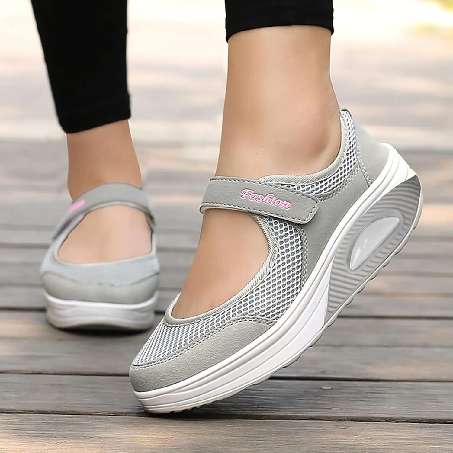 Stretch Cushion Shoes for Women Fashion Lightweight Shoes Casual Workout Shoes Hook Loop Breathable Shoes