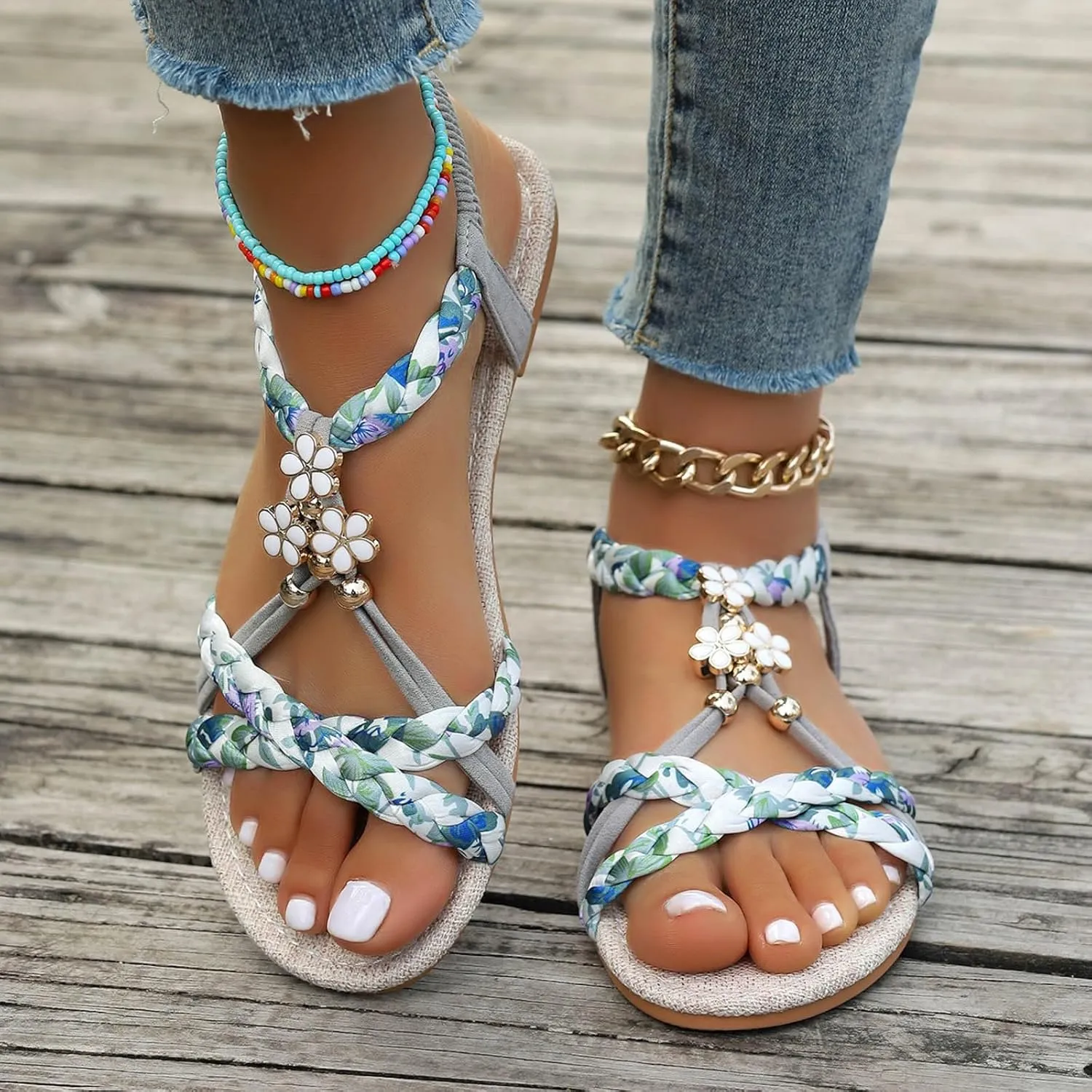 Summer Bohemian Sandals for Women Fashionable Flat Dress Shoes Women's Breathable Summer Versatile Sandals