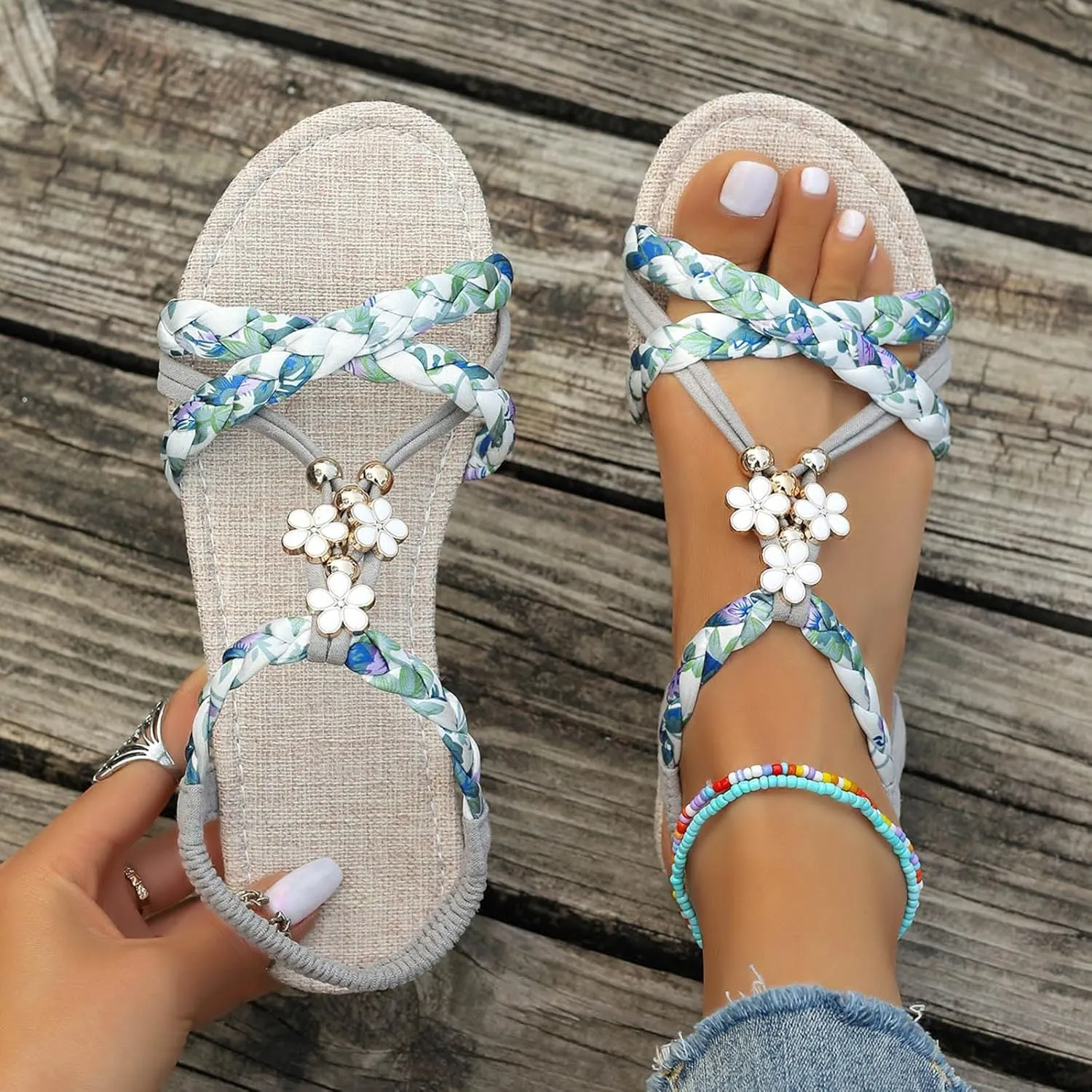 Summer Bohemian Sandals for Women Fashionable Flat Dress Shoes Women's Breathable Summer Versatile Sandals