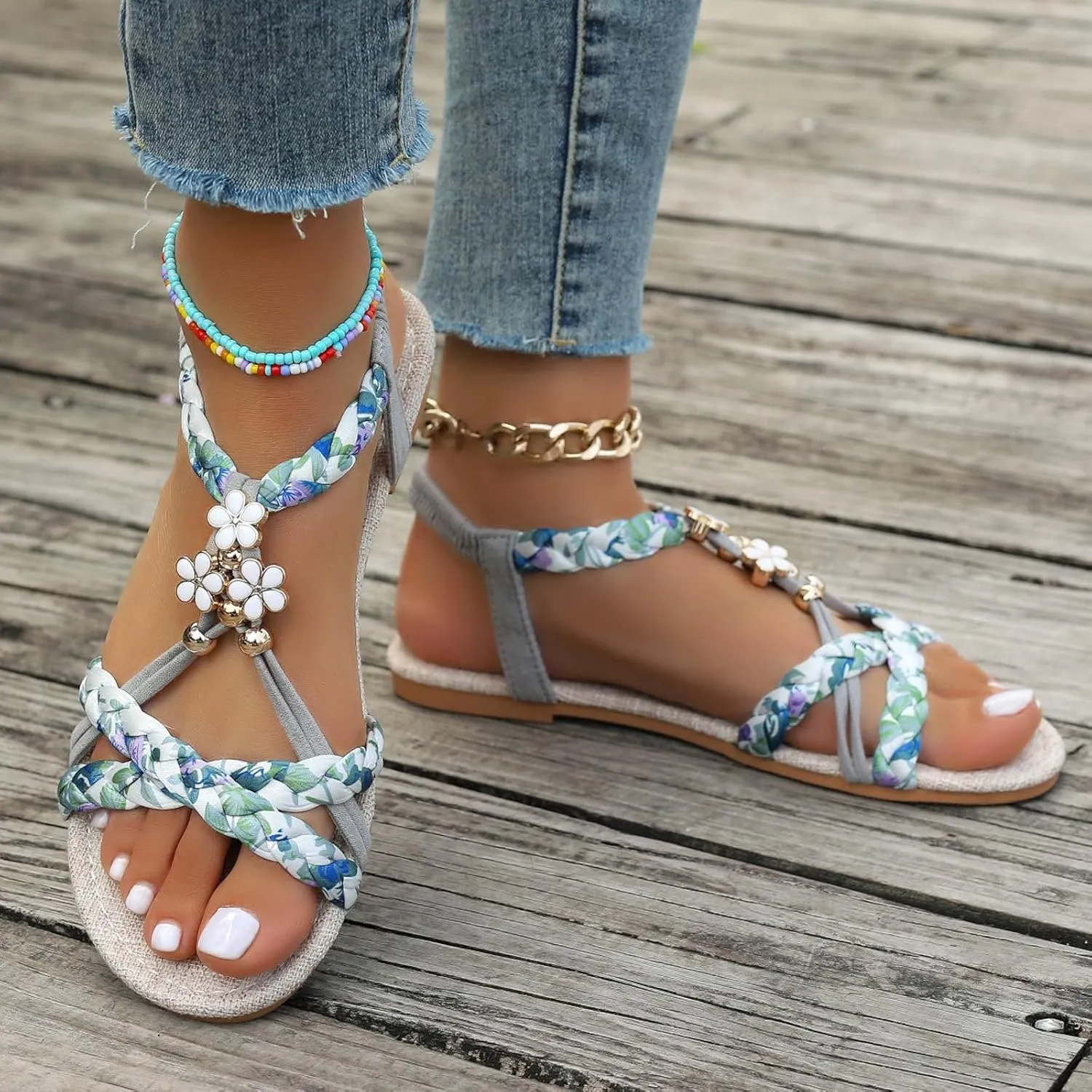 Summer Bohemian Sandals for Women Fashionable Flat Dress Shoes Women's Breathable Summer Versatile Sandals