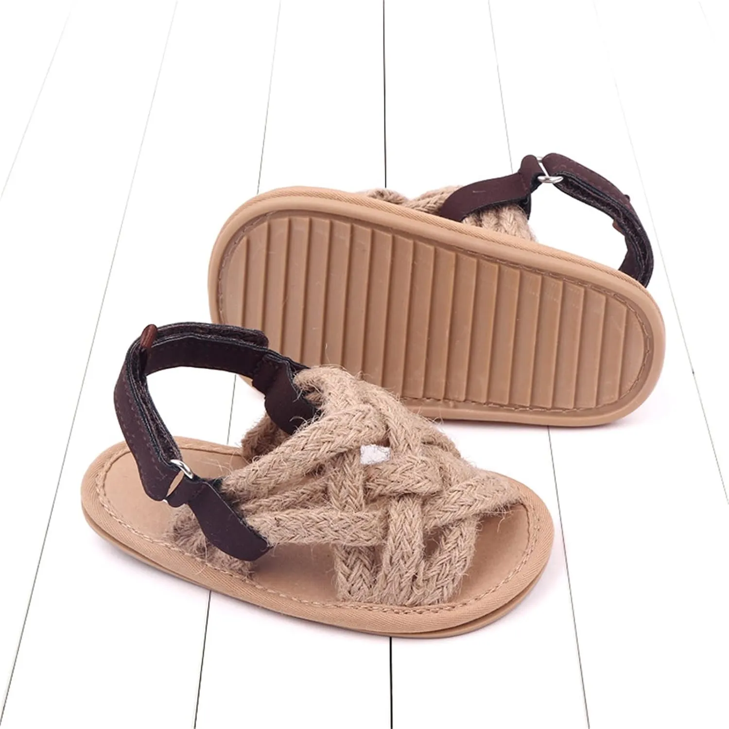 Summer Children Infant Toddler Shoes Girls Sandals Flat Bottom Lightweight Li Linen Woven Upper Soft Breathable Comfortable Little Shoe