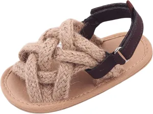 Summer Children Infant Toddler Shoes Girls Sandals Flat Bottom Lightweight Li Linen Woven Upper Soft Breathable Comfortable Little Shoe