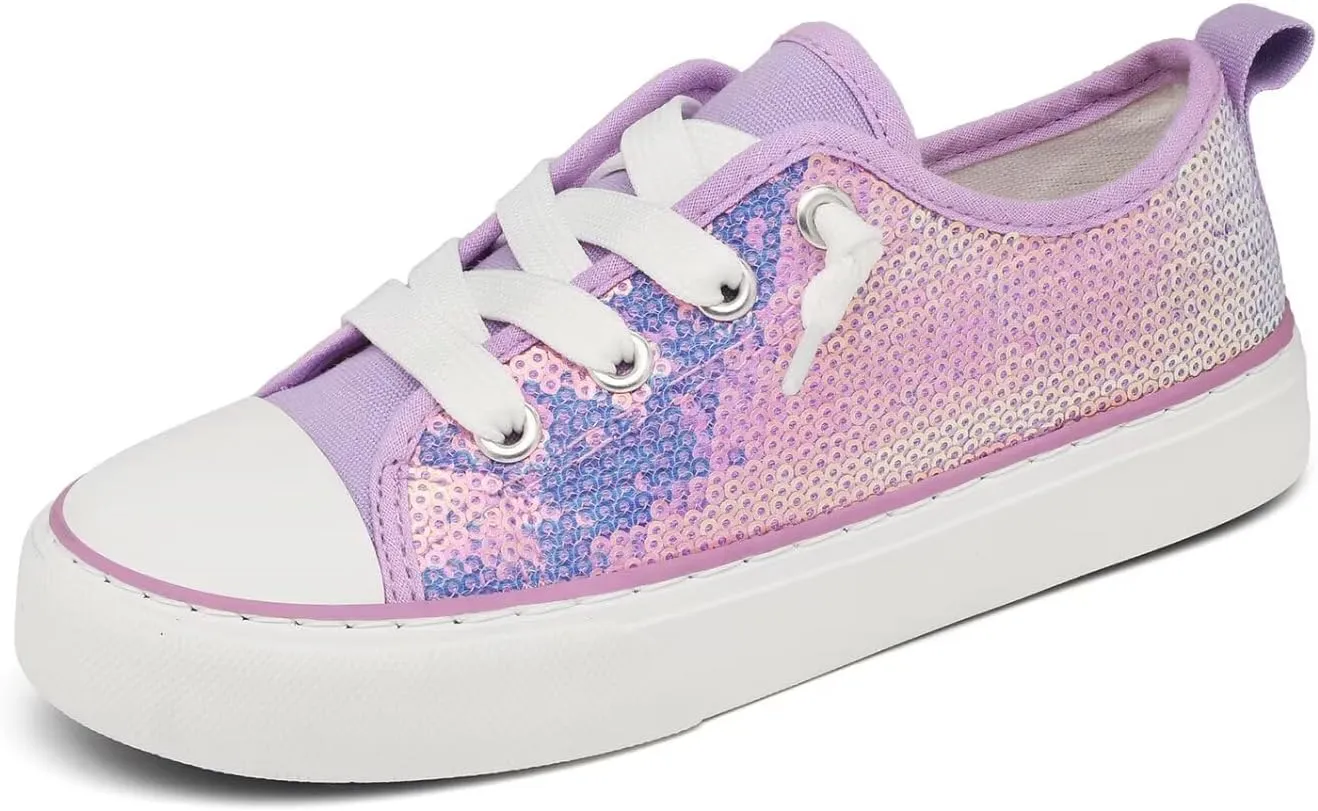 Toddler Kids Canvas Sneakers Sparkle Glitter Sequins Shoes Slip On Soft and Durable
