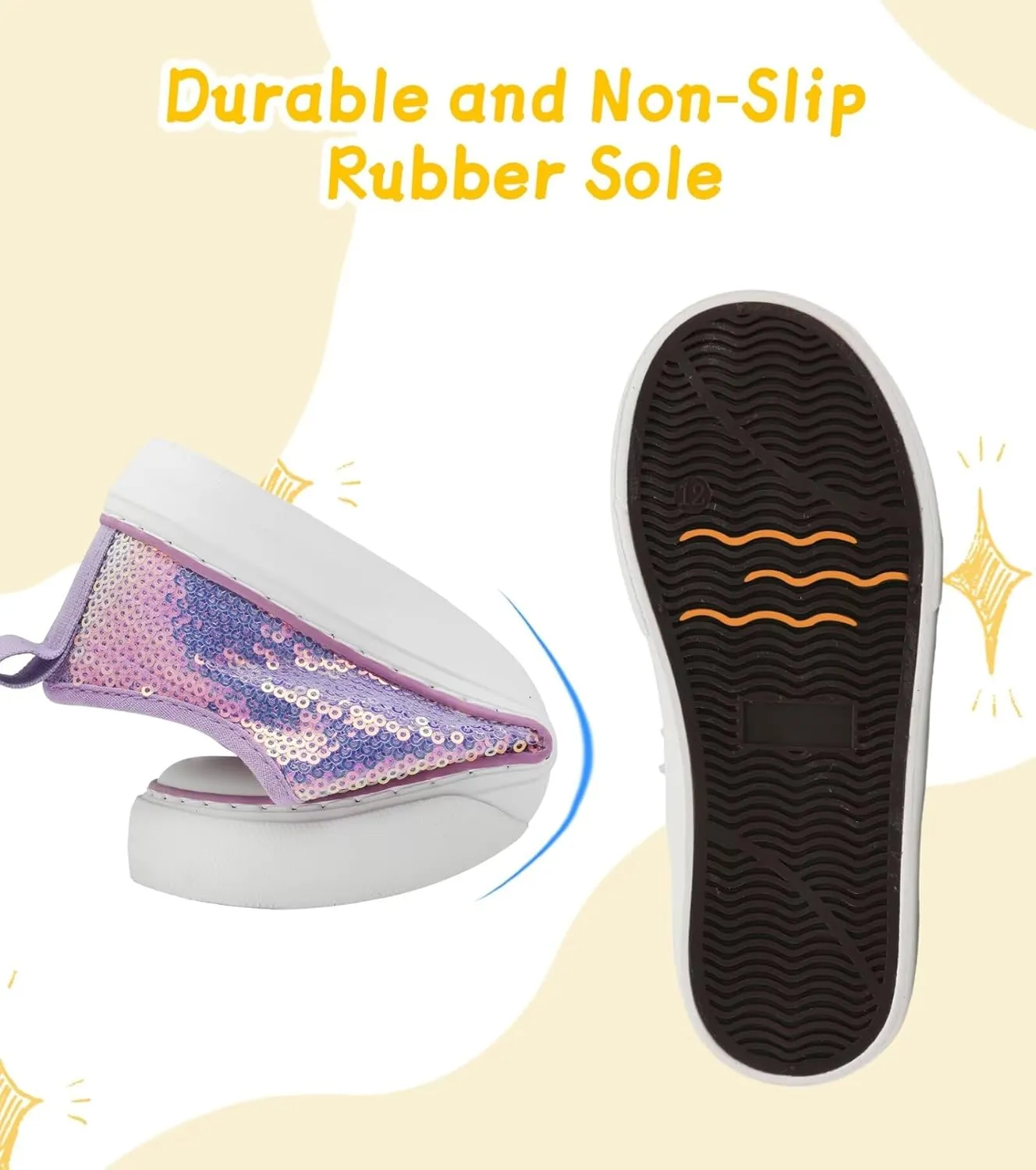 Toddler Kids Canvas Sneakers Sparkle Glitter Sequins Shoes Slip On Soft and Durable