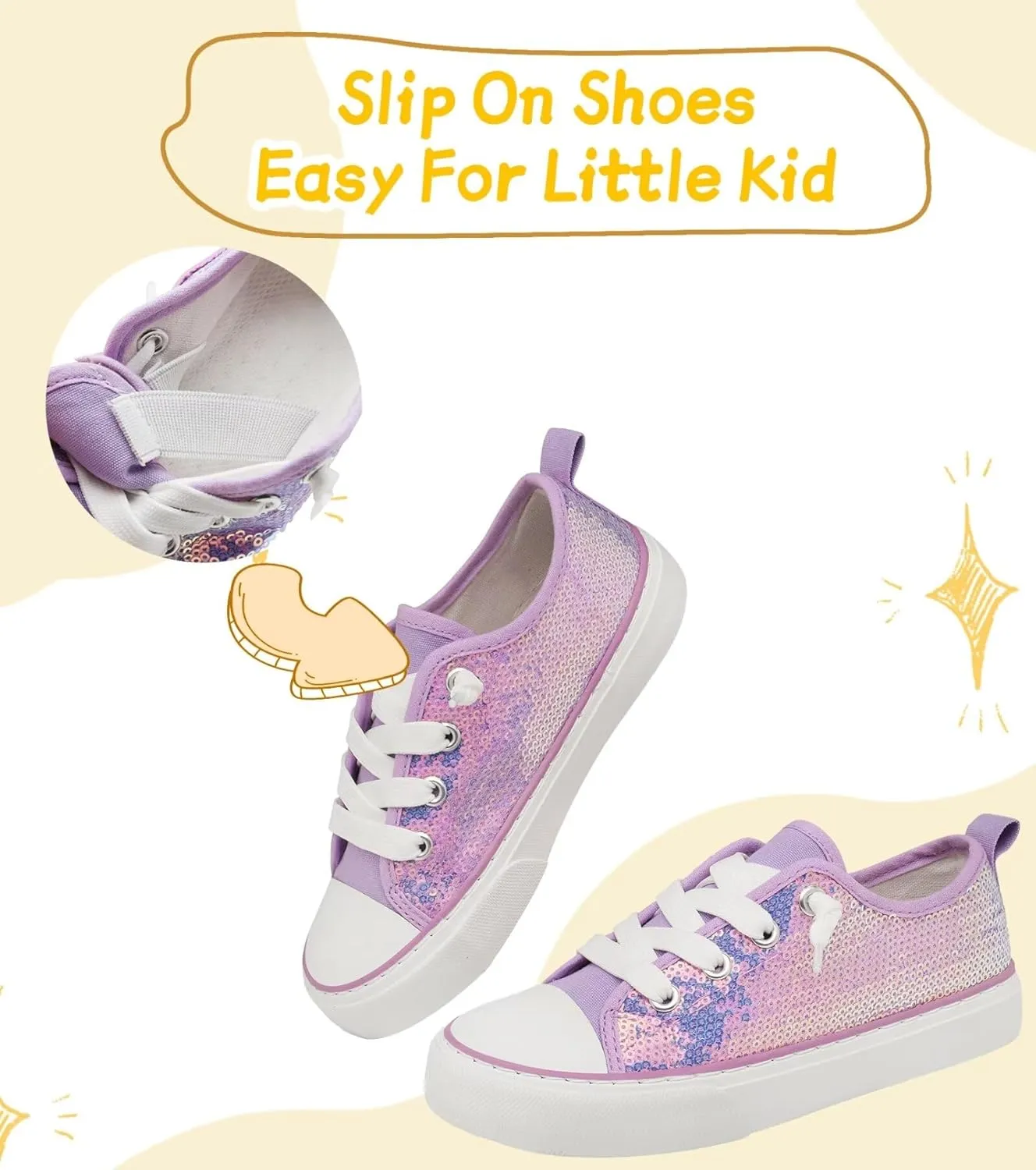 Toddler Kids Canvas Sneakers Sparkle Glitter Sequins Shoes Slip On Soft and Durable