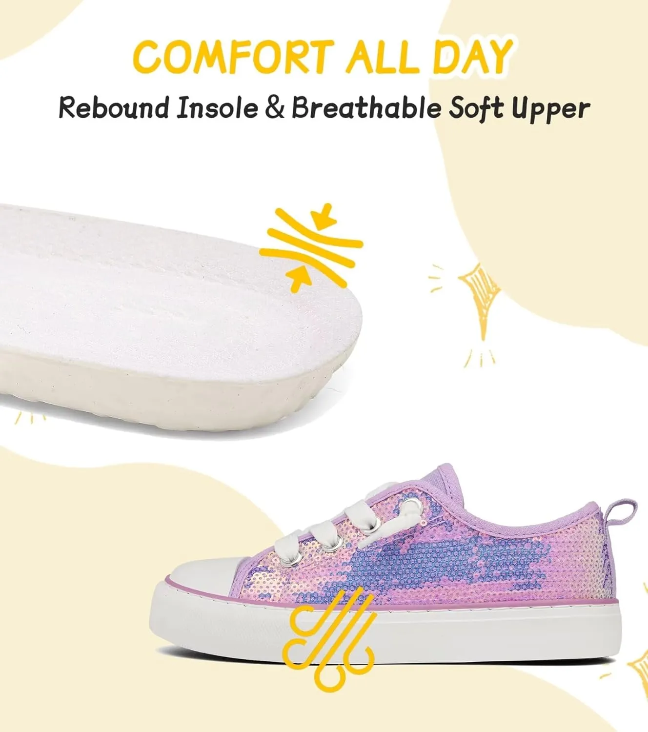 Toddler Kids Canvas Sneakers Sparkle Glitter Sequins Shoes Slip On Soft and Durable