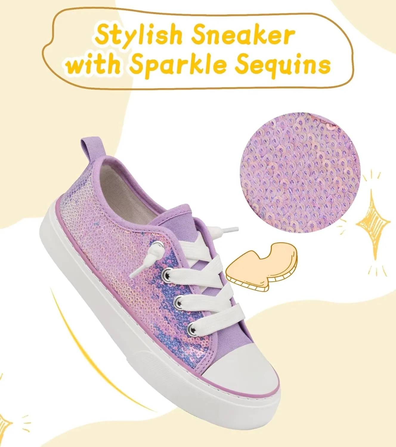 Toddler Kids Canvas Sneakers Sparkle Glitter Sequins Shoes Slip On Soft and Durable