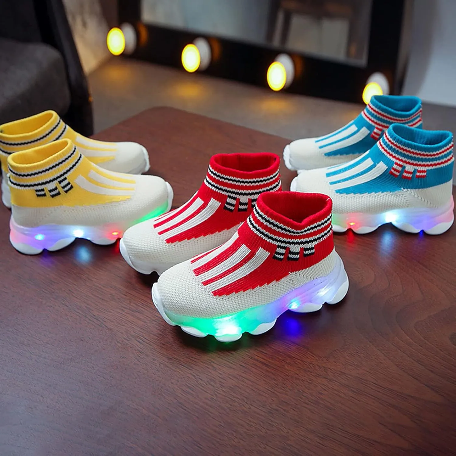 Toddler Mesh Light Up Shoes Lightweight Flashing Breathable Soft Sole Walking Sock Sneakers for Boys Girls Kids