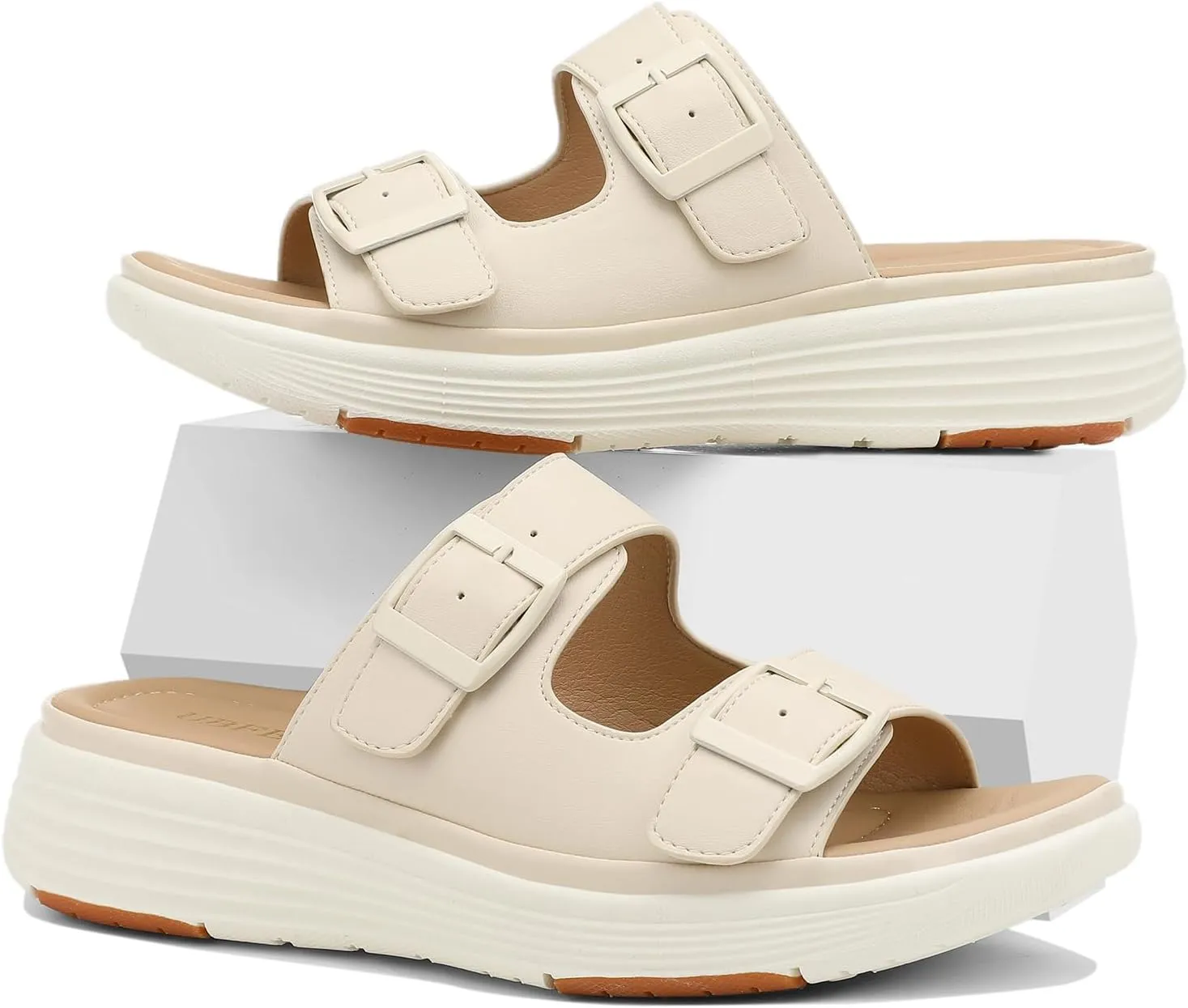 UBFEN Womens Platform Sandals Comfortable Walking Slide Soft Cushioning Footbed Casual Dressy Wedge Sandals