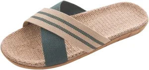 Unisex Linen Cr OSS Beach Slippers Lightweight Non Slip Indoor Sandals Open Toe Breathable Womens Espadrilles Flats