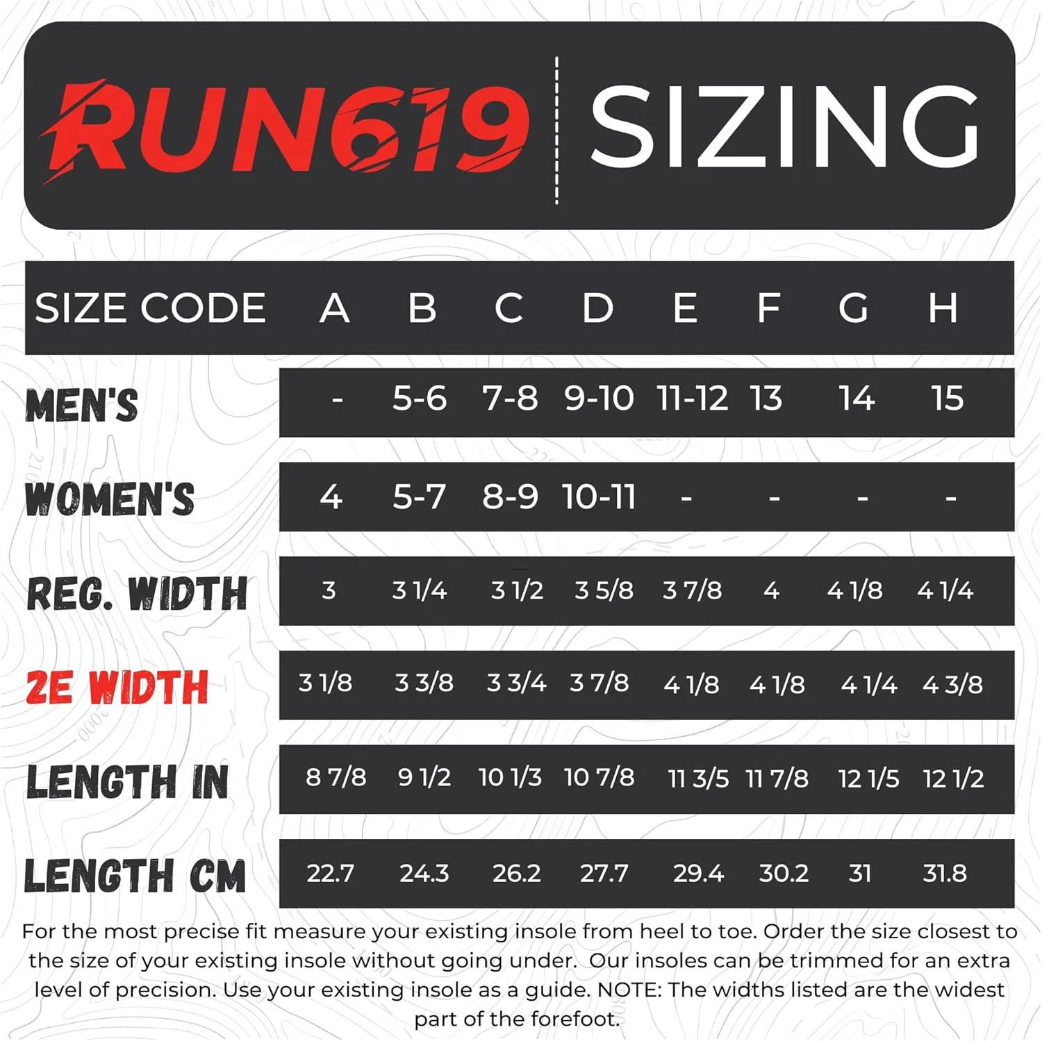 Wide Run 619 Shoe Insoles - Zero Drop Profile, Traditional Shape, Foot Forming, Wide Width - Thick, Firm, Flat Shoe Inserts - Men's 11-12