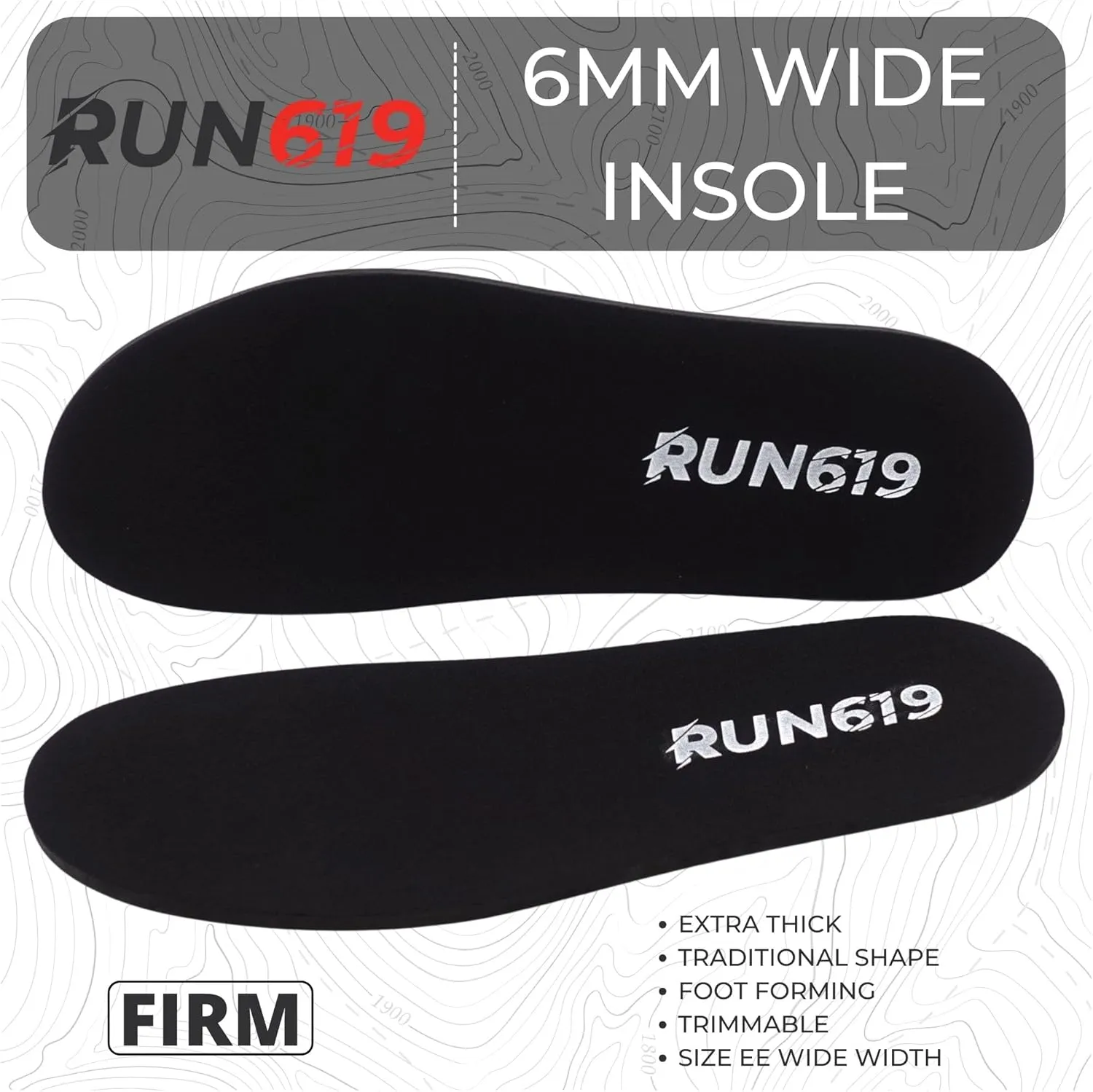 Wide Run 619 Shoe Insoles - Zero Drop Profile, Traditional Shape, Foot Forming, Wide Width - Thick, Firm, Flat Shoe Inserts - Men's 11-12
