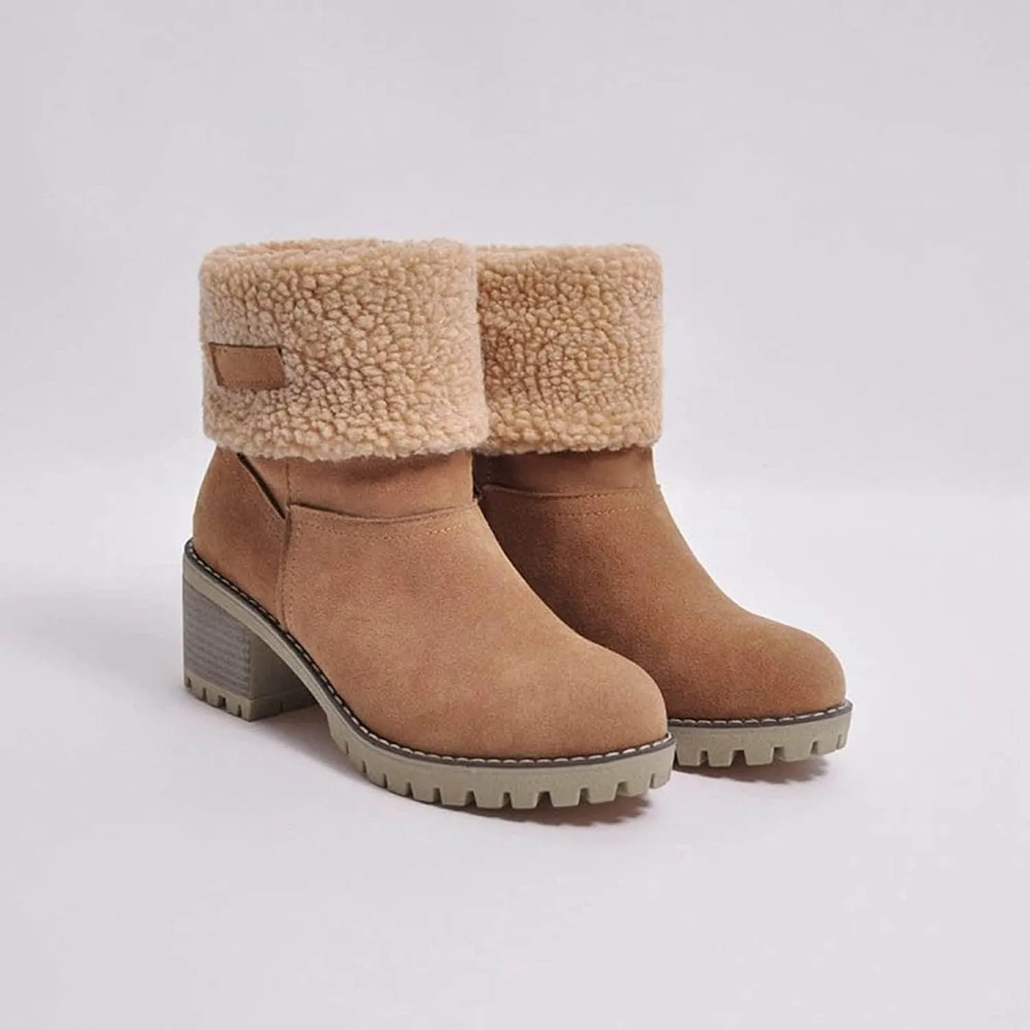 Winter Boots for Women, Comfortable Slip On Mid Chunky Heel Suede Warm Snow Ankle Boots Ladies Casual Casual Fashion Booties