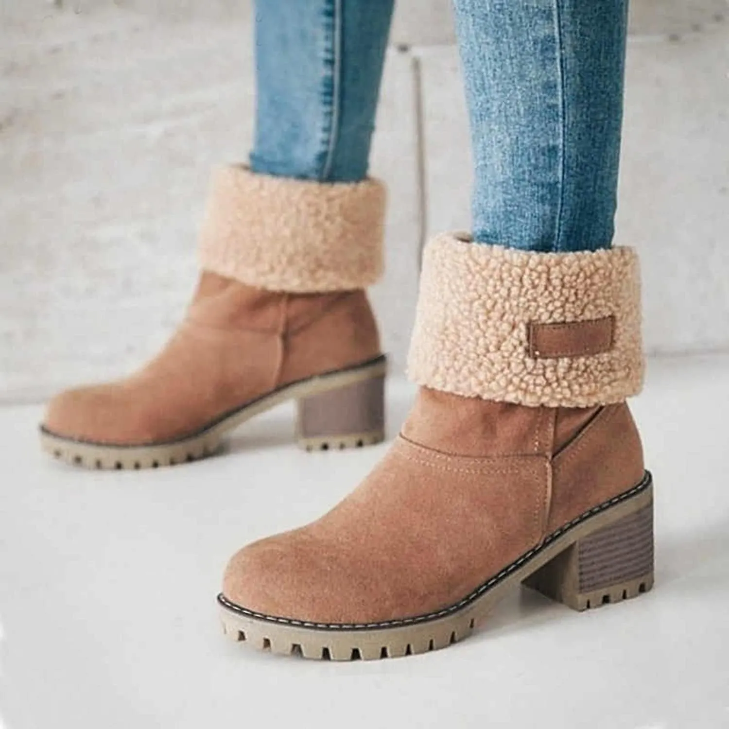 Winter Boots for Women, Comfortable Slip On Mid Chunky Heel Suede Warm Snow Ankle Boots Ladies Casual Casual Fashion Booties