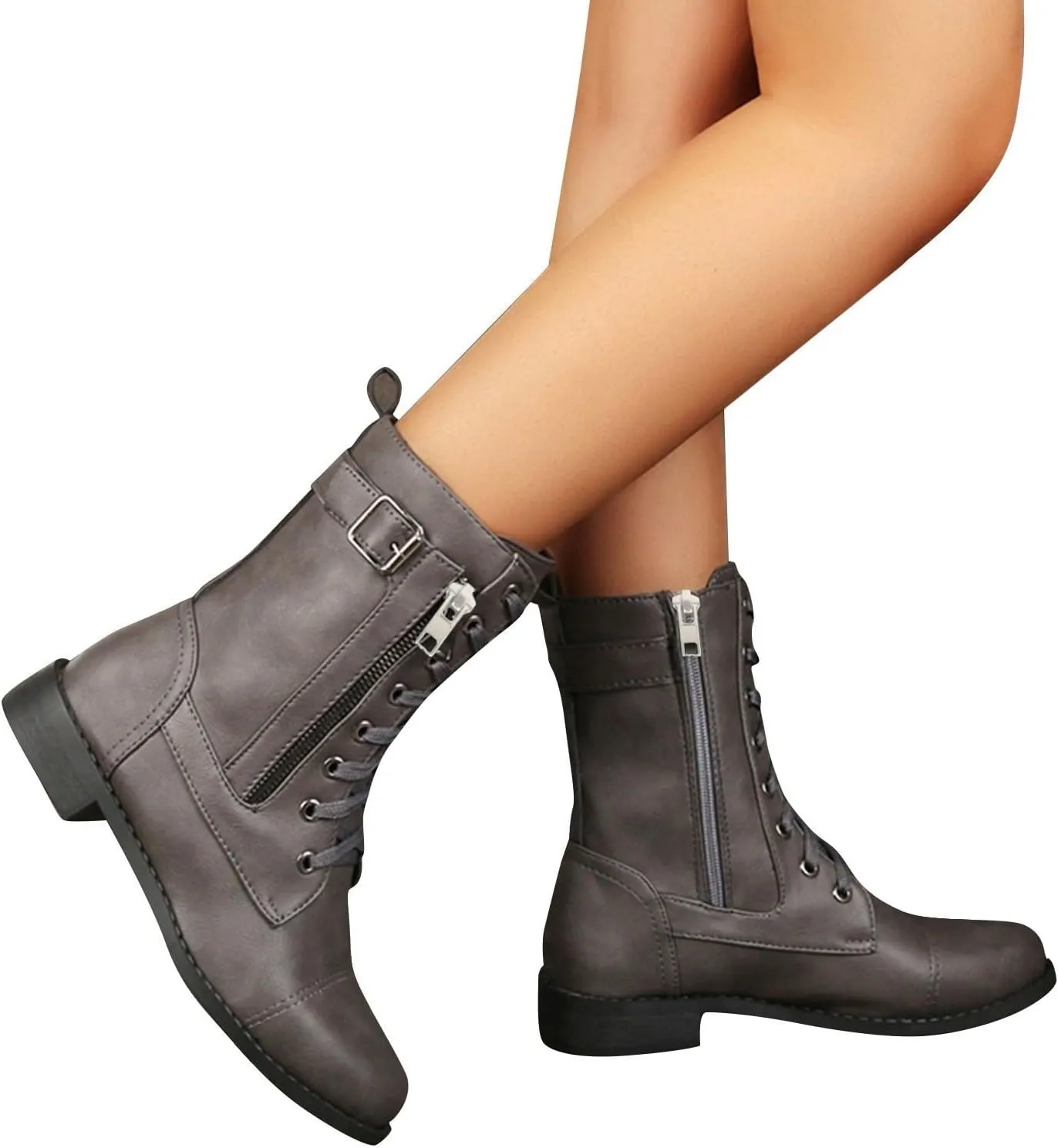 Women Bootie Mid Calf Fashion Dressy Boots for Women Solid Color Side Zipper Low and Square Heels Mid Calf Boots