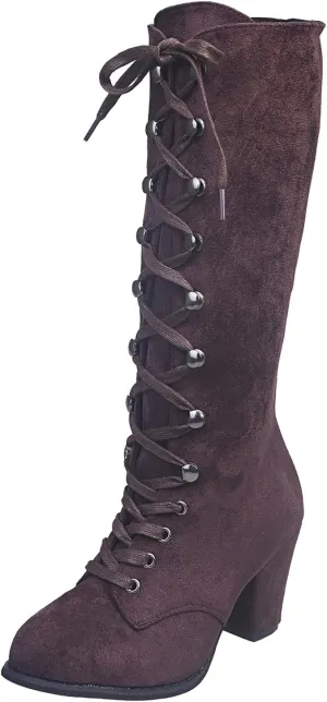 Women Knee High Chunky Heel Boots Casual Knee High Boots for Women Chunky Heel Lace up Pointed Toe Western Women Boot