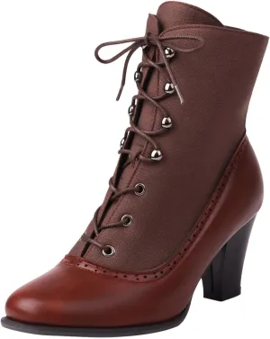 Women's Ankle Boots Victorian Boots Black Boots Chunky Heel Lace Up Witch Boots Knight Boots Cowboy Side Zipper Pull On
