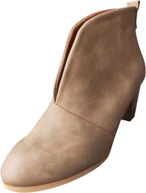 Womens Ankle Boots Wide Width,Vintage Front Deep V Cut Short Booties Casual Pull On Fall Boots Mid Chunky Heels Shoes