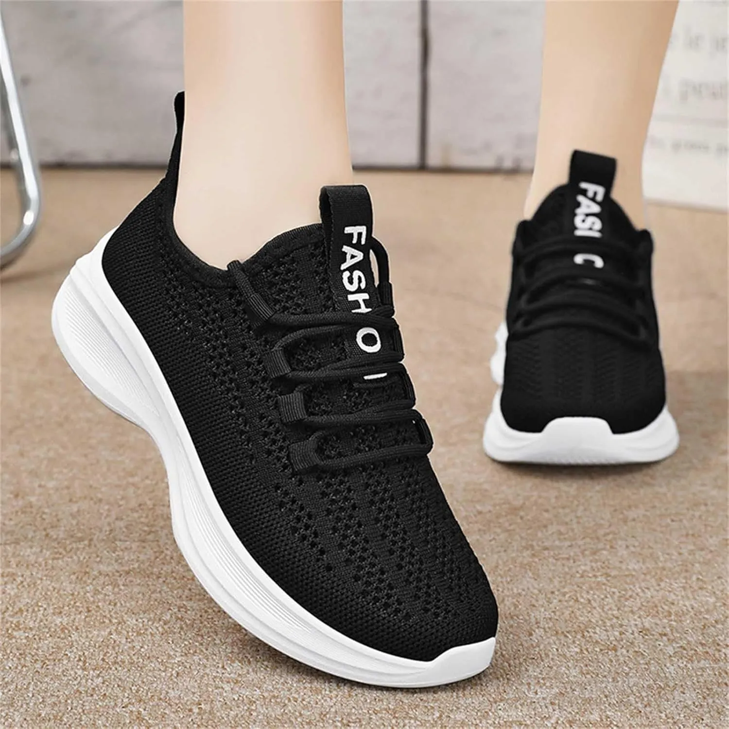 Women's Breathable Elastic Fly Woven Mesh Shoes Non Slip Cushion Fashion Running Tennis Shoes Labor Work Shoe