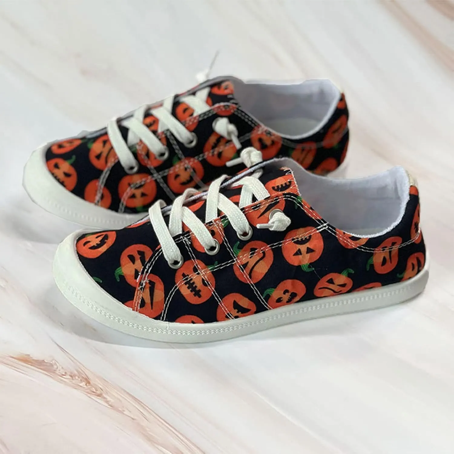 Women's Canvas Shoes,Halloween Pumpkin Ghost Print Flat Sports Shoes for Women Breathable Women's Shoes