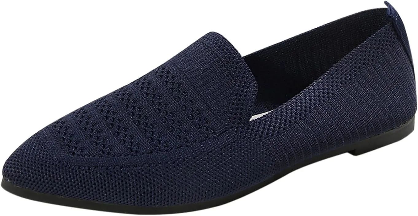 Women's Casual Flat Shoes Summer Slip On Work Shoes Comfortable Mesh Breathable Sneakers Soft Wide Width Dress Sneakers
