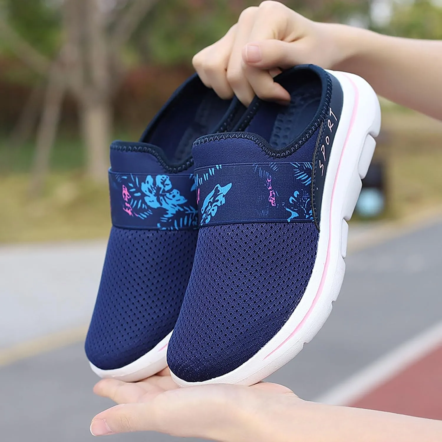 Women's Casual Slip on Half Shoes Breathable Slip On Shoes Women Mesh Breathable White Casual Shoes Black Sneakers Waterproof Tennis Shoe Casual Loafers