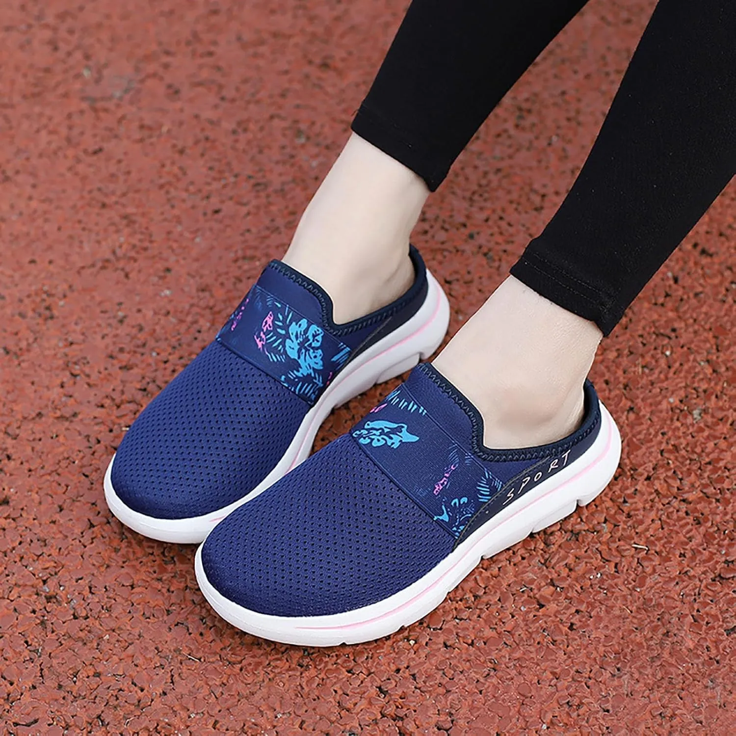 Women's Casual Slip on Half Shoes Breathable Slip On Shoes Women Mesh Breathable White Casual Shoes Black Sneakers Waterproof Tennis Shoe Casual Loafers