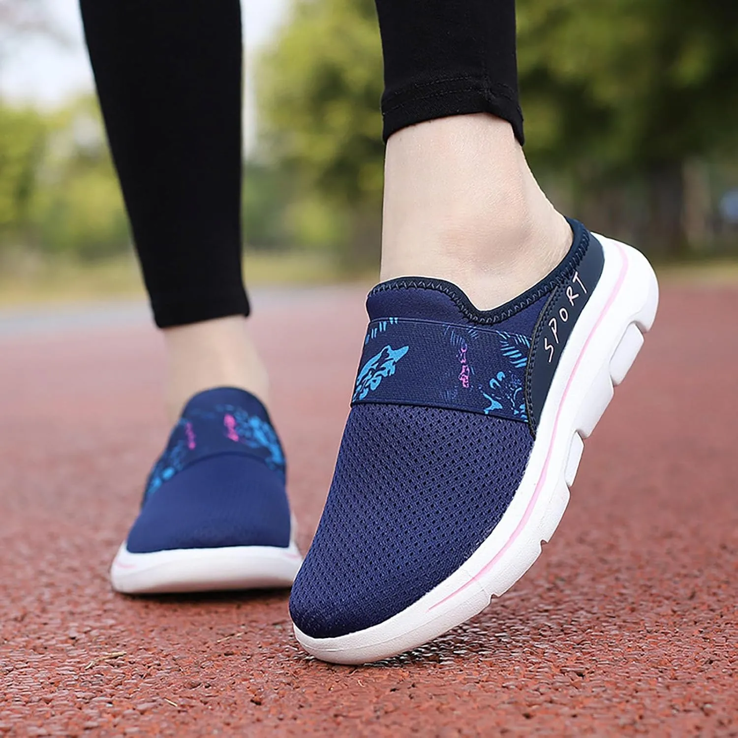 Women's Casual Slip on Half Shoes Breathable Slip On Shoes Women Mesh Breathable White Casual Shoes Black Sneakers Waterproof Tennis Shoe Casual Loafers