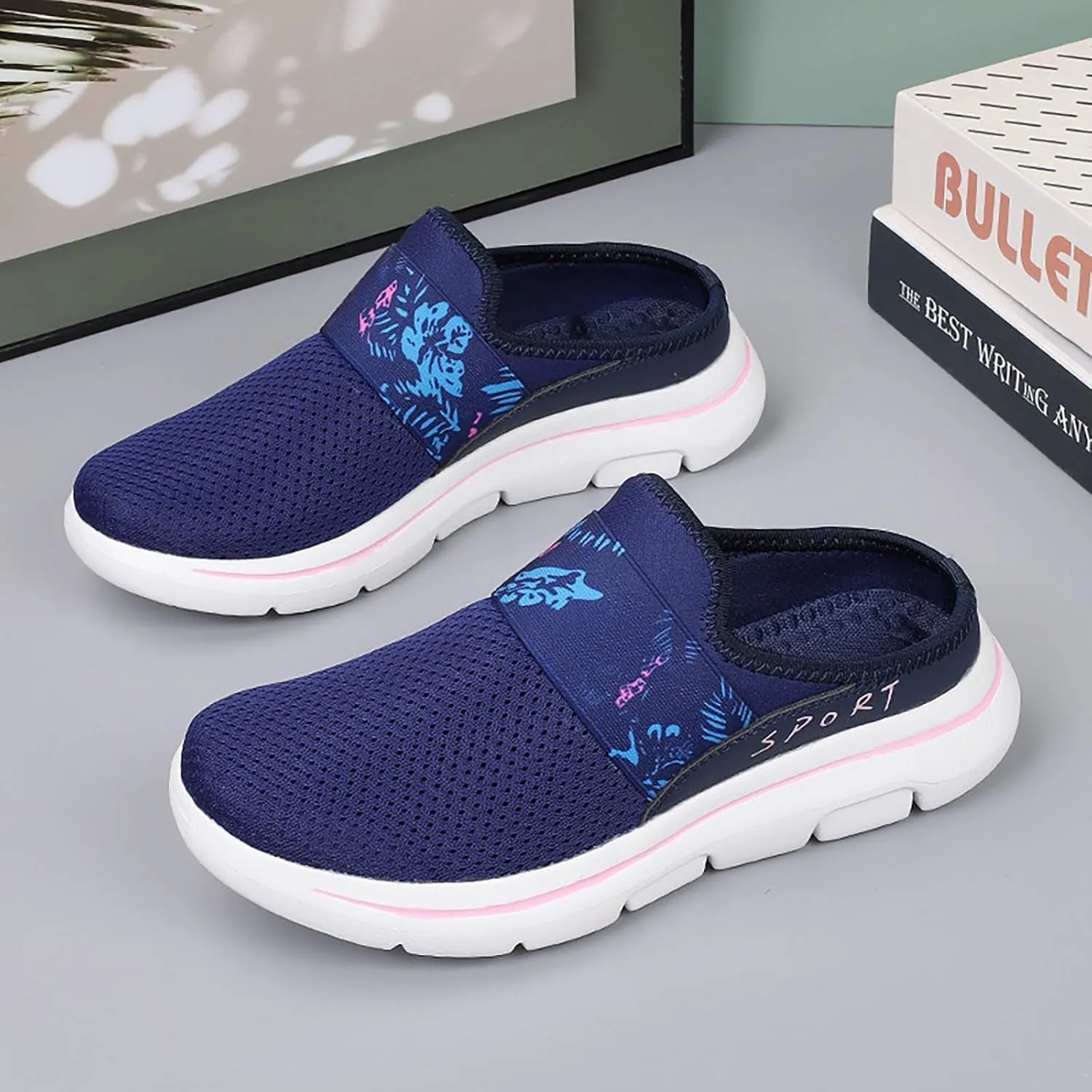 Women's Casual Slip on Half Shoes Breathable Slip On Shoes Women Mesh Breathable White Casual Shoes Black Sneakers Waterproof Tennis Shoe Casual Loafers