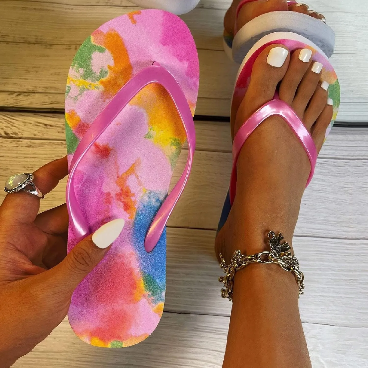 Women's Flip Flops Bohemia Floral Print Thong Sandals Comfortable Dressy Beach Transparent Sandals for Women Heels