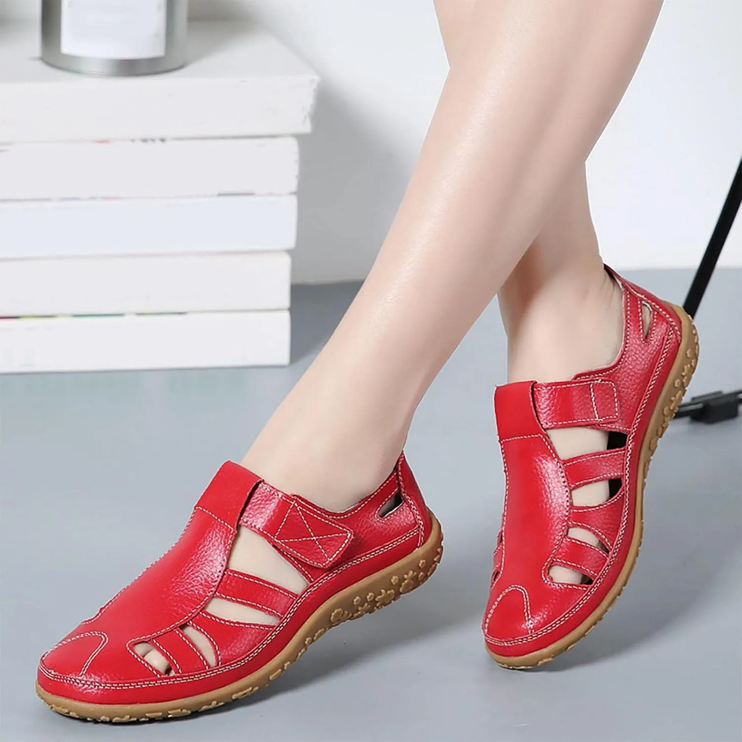 Womens Hollow Loafers Breathable Comfortable Flats Slip on Sandals Summer Casual Slip-On Shoes for Walking