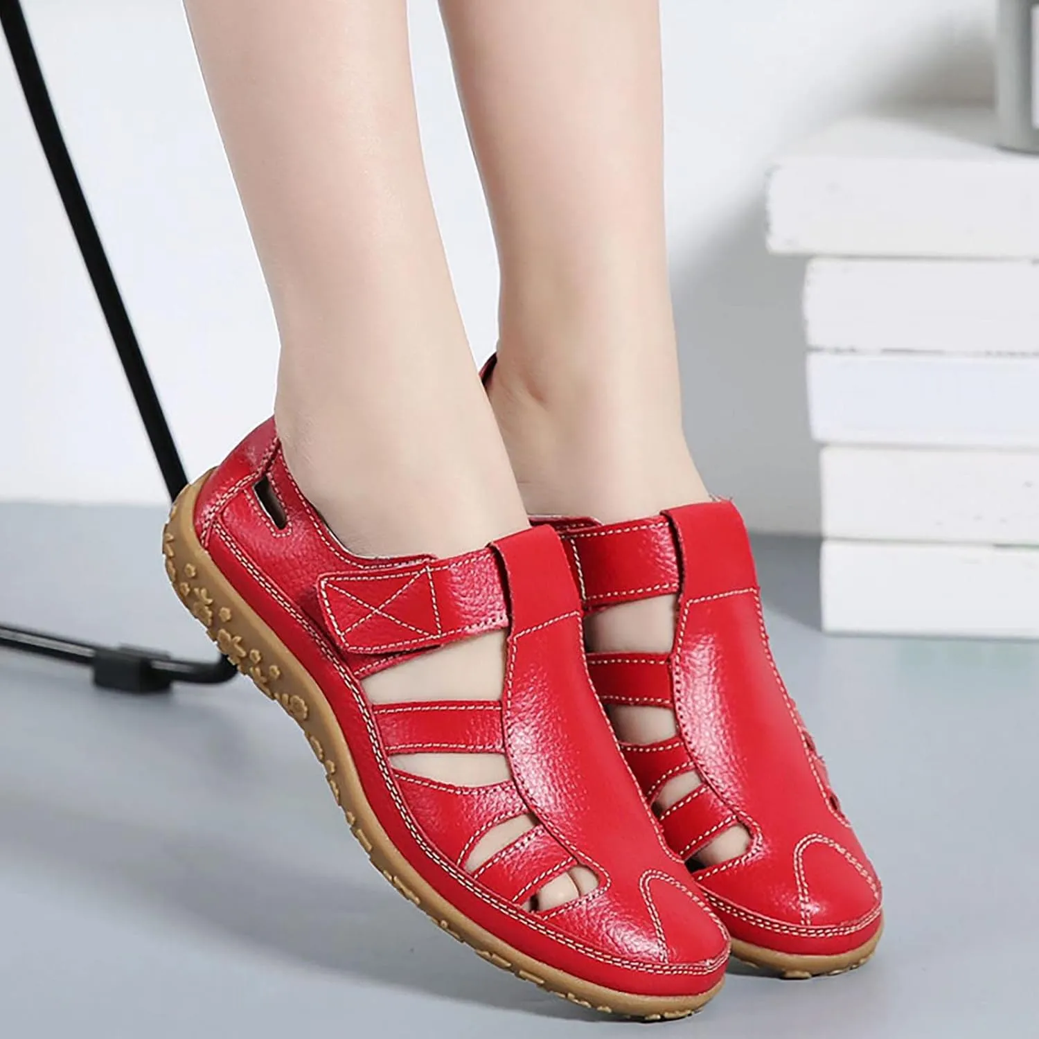 Womens Hollow Loafers Breathable Comfortable Flats Slip on Sandals Summer Casual Slip-On Shoes for Walking