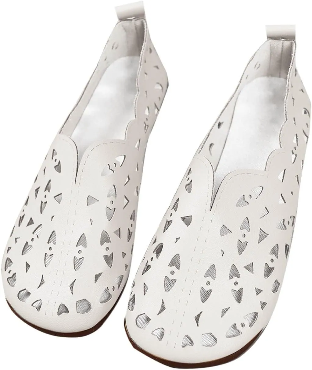 Women's Hollow Shallow Shoes Summer Breathable Single Shoe Casual Vintage Boho Slip on Loafer Flat Sandals