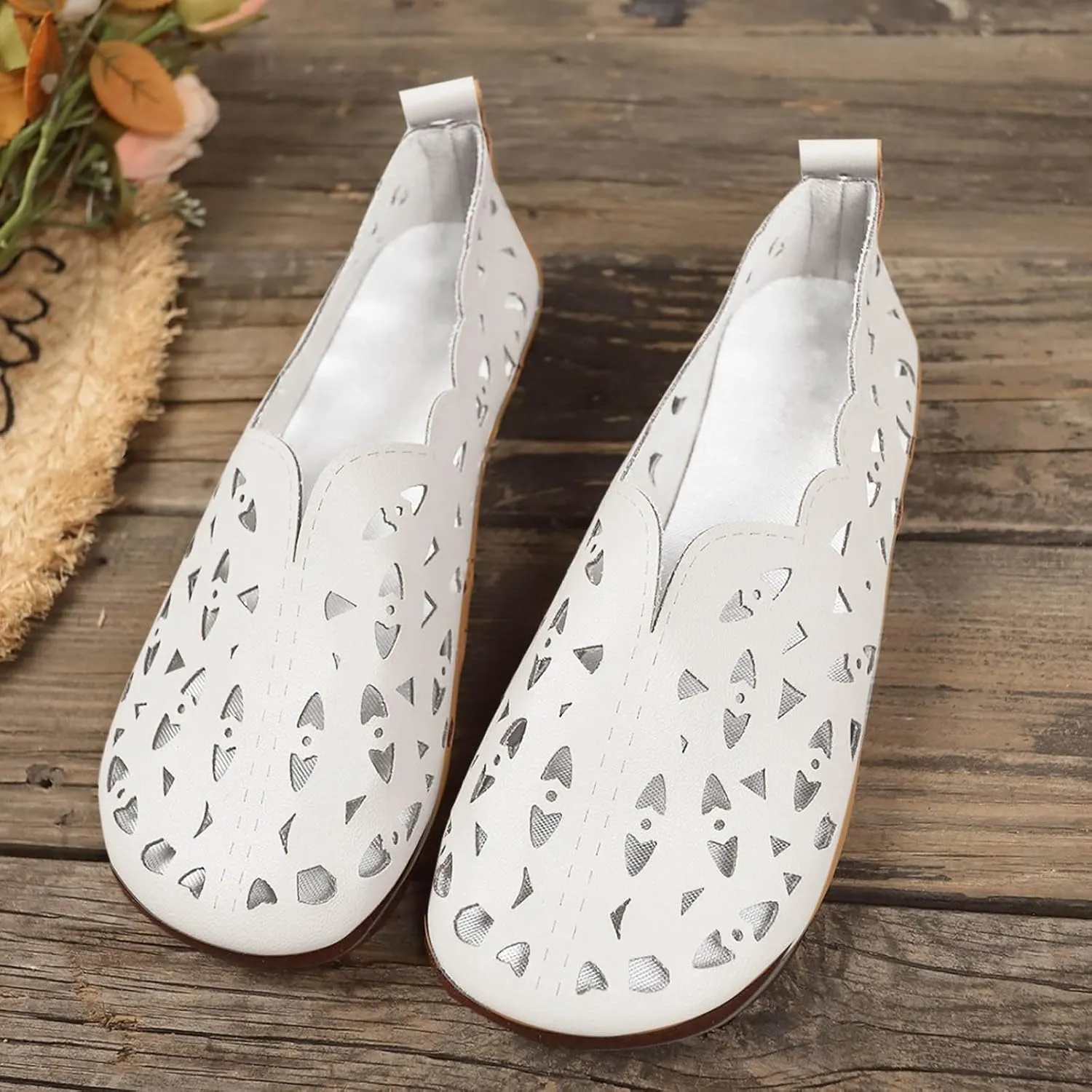 Women's Hollow Shallow Shoes Summer Breathable Single Shoe Casual Vintage Boho Slip on Loafer Flat Sandals